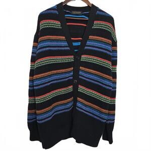 Scotch & Soda Knit Cardigan Sweater Men's XL Colorful Black Striped Cotton
